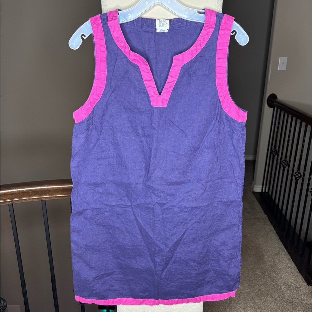 Sigrid Olsen Purple 100% Linen dress with Pink Accents Size M Contemporary